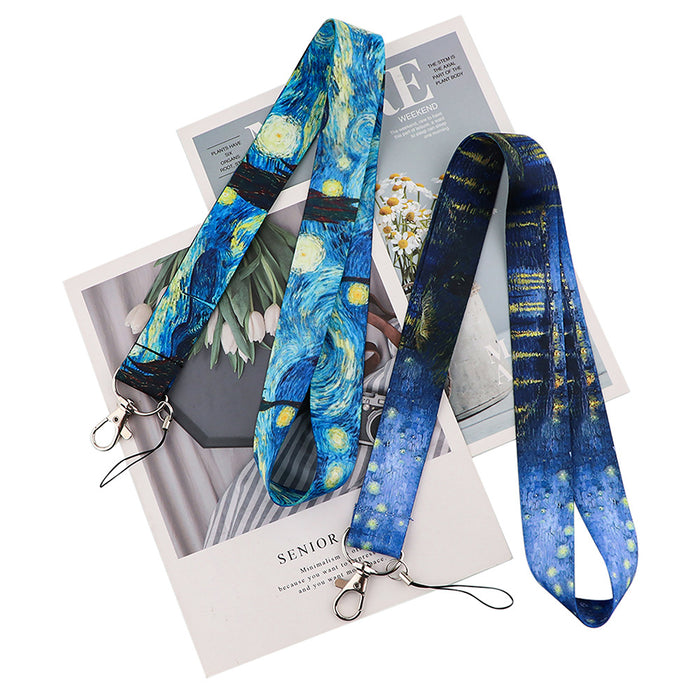 Wholesale Painting series double-sided printed polyester anti-loss neck strap phone lanyard and keychain