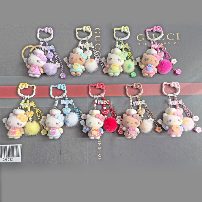 Wholesale Dopamine Style Cute Cat Ear Flocked Phone Charm Bag Keychain Pendant DIY Accessory