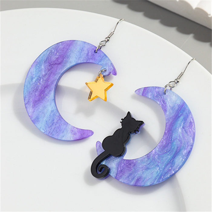 Wholesale Asymmetric Acrylic Moon Cat Earrings JDC-ES-ChouD008