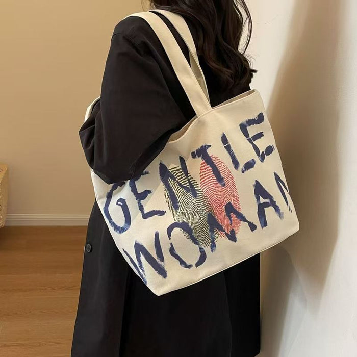 Wholesale Large capacity letter canvas bag, fashionable single shoulder tote bag, hand-held shopping bag