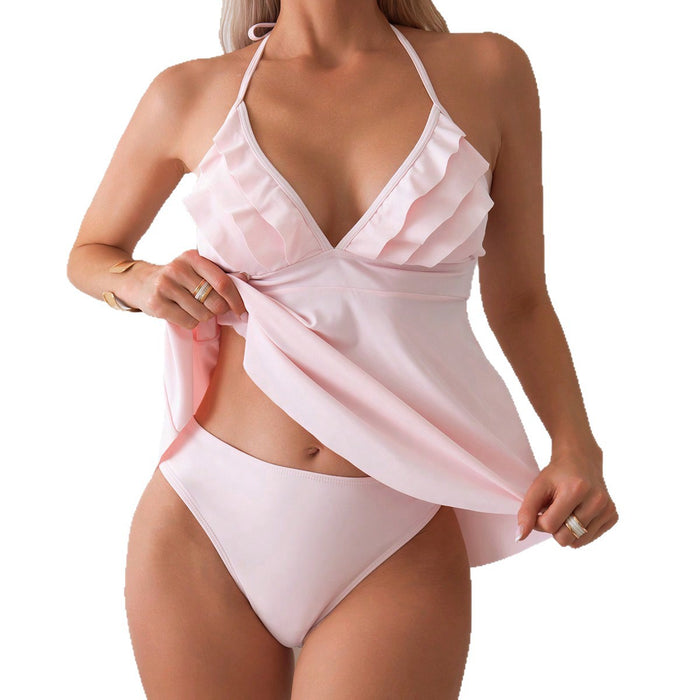 Wholesale Swimsuit print sexy fashion split swimsuit pink