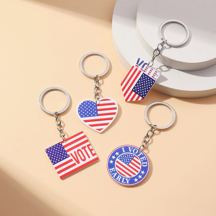 Wholesale American Independence Day Flag Love Acrylic Keychain JDC-KC-RongRui018