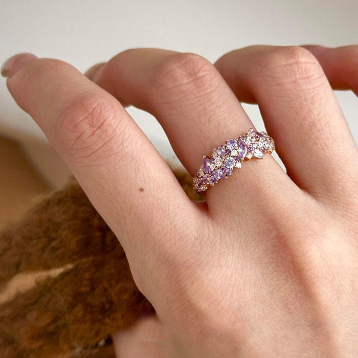 Wholesale Sparkling purple full diamond ring