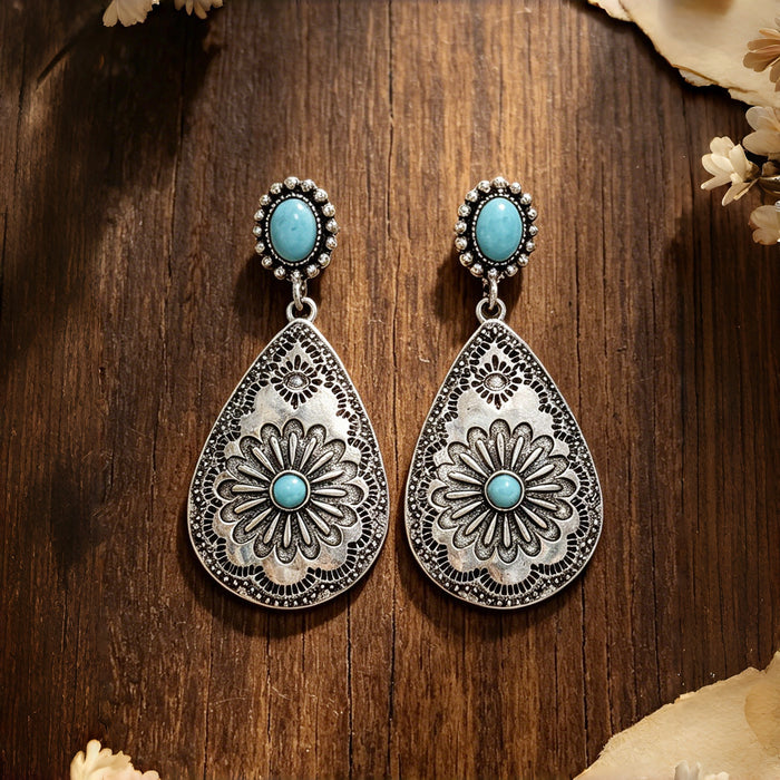 Wholesale Vintage Bohemian Teardrop Double Layer Drop Earrings Silver