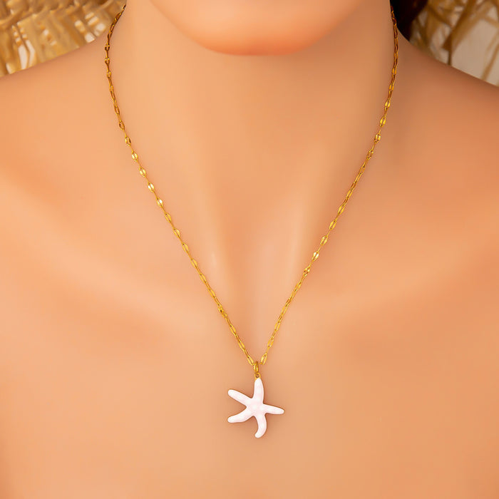 Wholesale Stainless steel necklace with ocean elements, starfish pendant, handmade oil dripping jewelry, fashionable