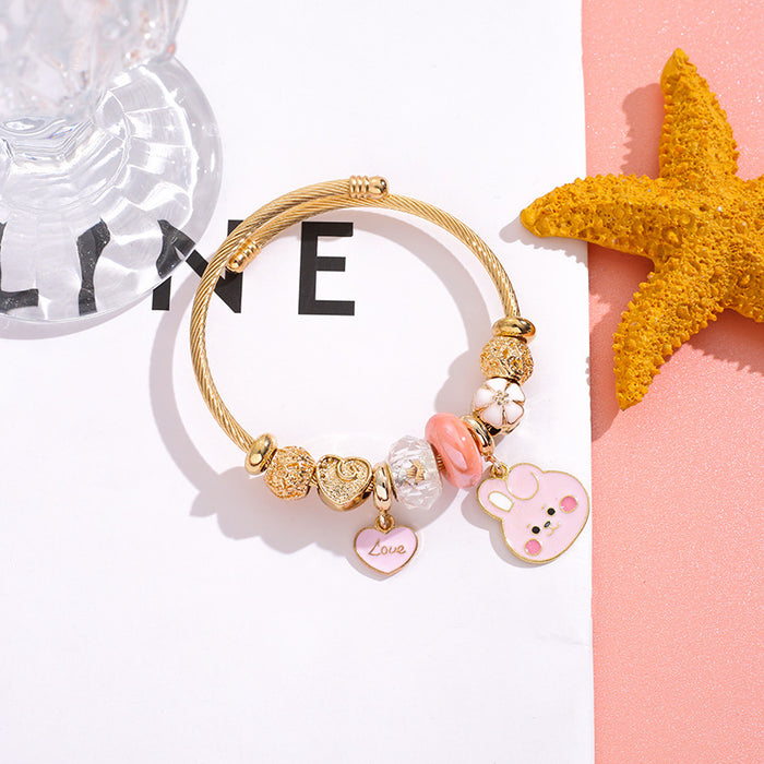 Wholesale Cute Cartoon Heart Stainless Steel Open Bangle for Men and Women