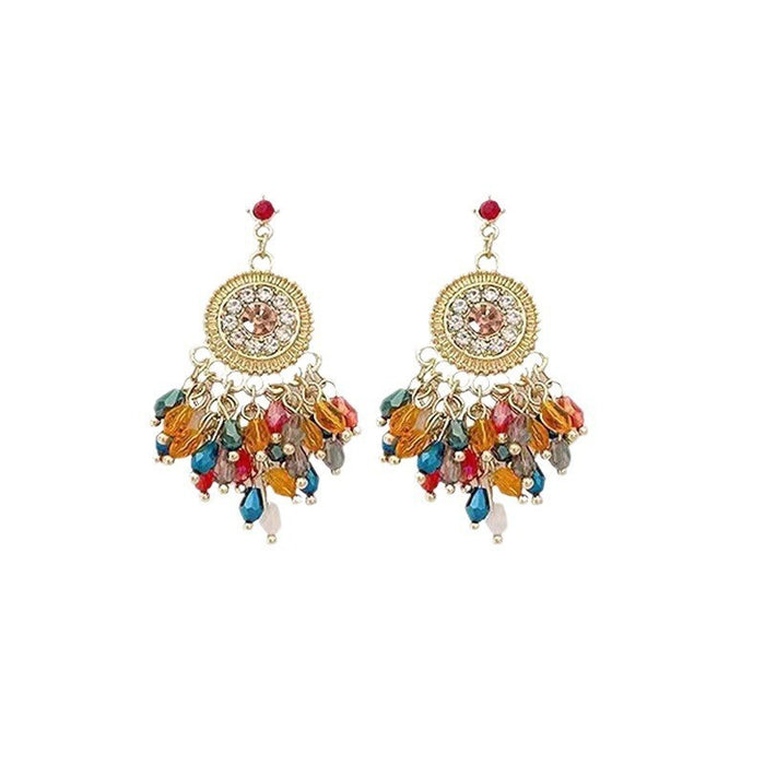 Wholesale Vintage beaded tassel earrings, niche, atmospheric, fashionable, exaggerated earrings, long earrings for women