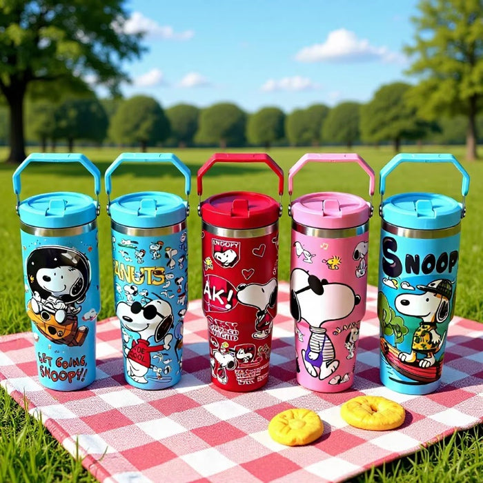Wholesale Stylish Cartoon Insulated Cup 304 Stainless Steel with Handle and Straw Large Capacity Thermal Mug