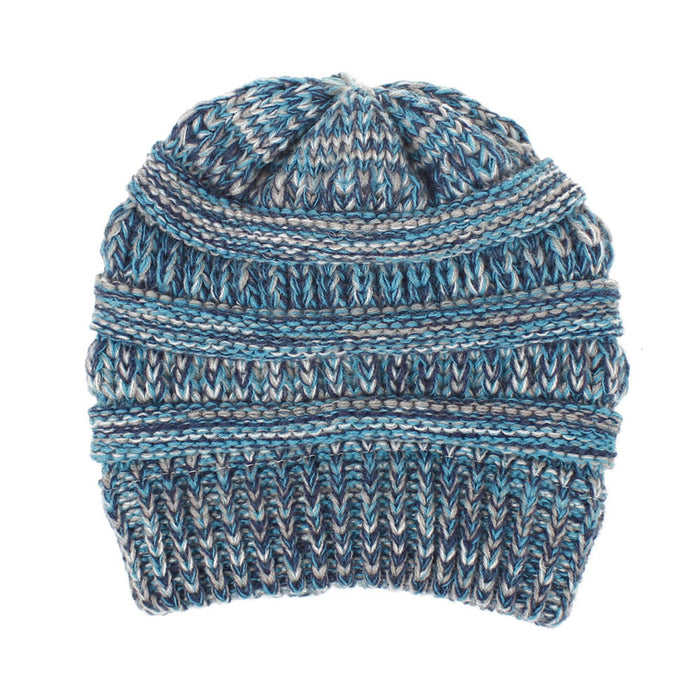 Wholesale Winter Multicolor knitted hat for women with a ponytail opening.