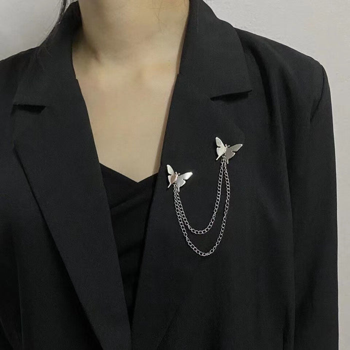 Wholesale Metal Butterfly Chain Brooch Tassel Brooch Chest Flower Suit Accessories JDC-BC-AH001