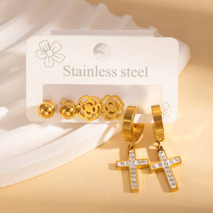 Wholesale Stainless Steel Pearl Heart Flower Earrings Set