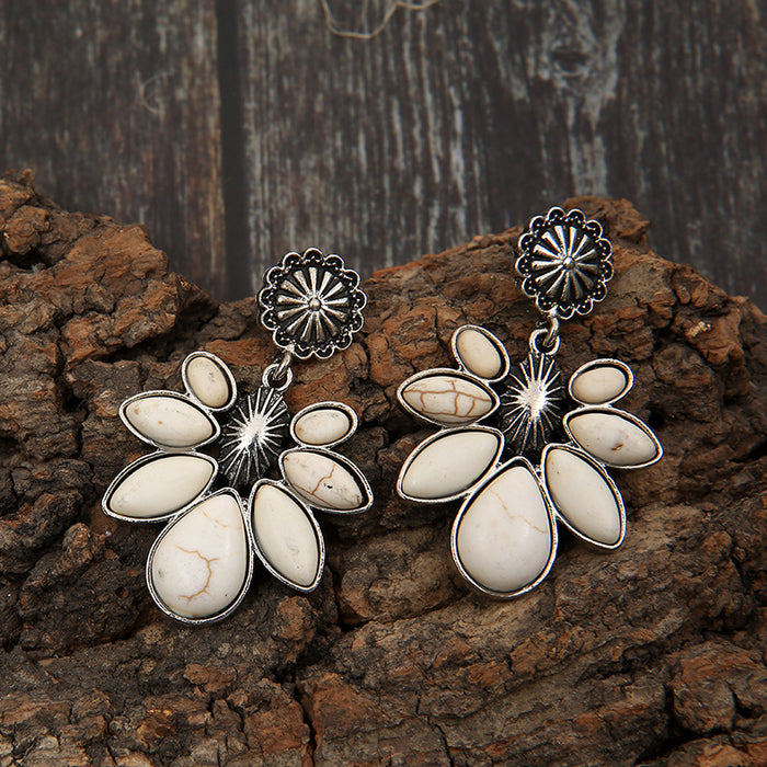 Wholesale New Vintage Flower Water Drop Turquoise Earrings Personalized Jewelry
