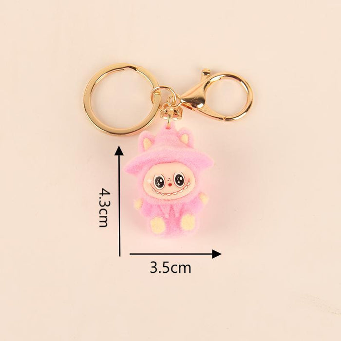 Wholesale Hat-wearing flocked cartoon character keychain