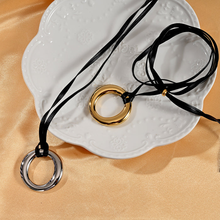 Wholesale New personalized minimalist stainless steel solid circle earrings with adjustable leather rope