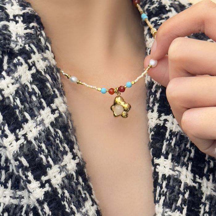 Wholesale Roman series necklace, natural stone necklace, Morandi color series, rice beads, collarbone chain, sweatshirt chain