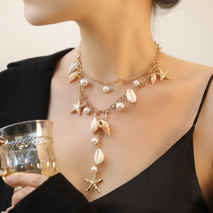 Wholesale Jewelry Beaded Necklace Imitation Pearl Jewelry Starfish Shell necklace