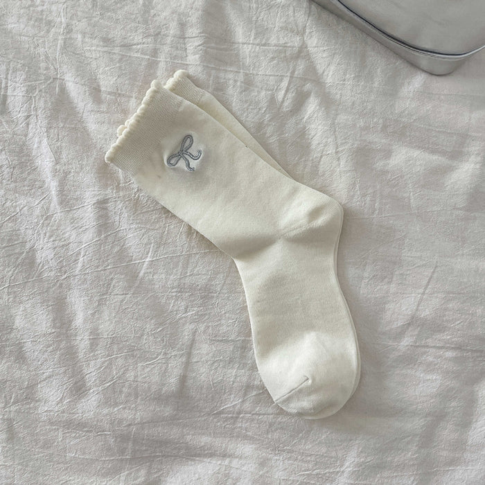 Wholesale Silver wire bow versatile embroidery mid tube socks pile socks