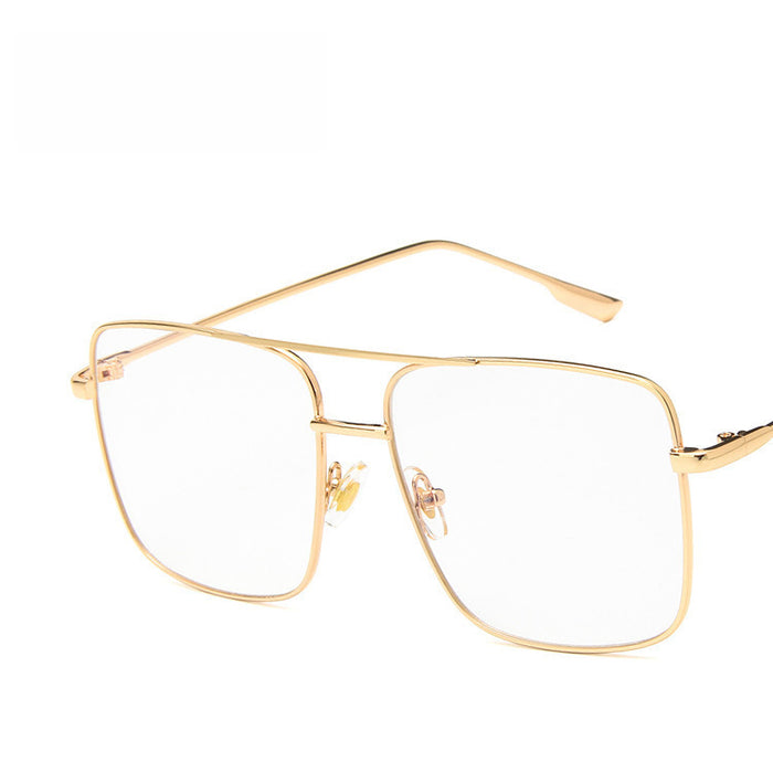 Wholesale Double beam large box metal flat mirror retro artistic polygonal frame square large frame glasses