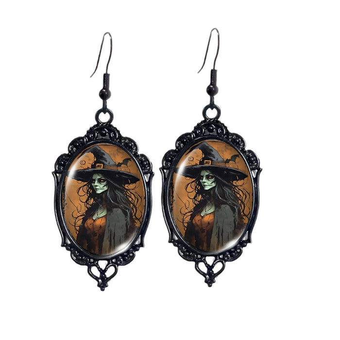 Wholesale  Black Crow Skull Oval Lace Earrings Witch Earrings Pumpkin Black Cat Moon Earrings