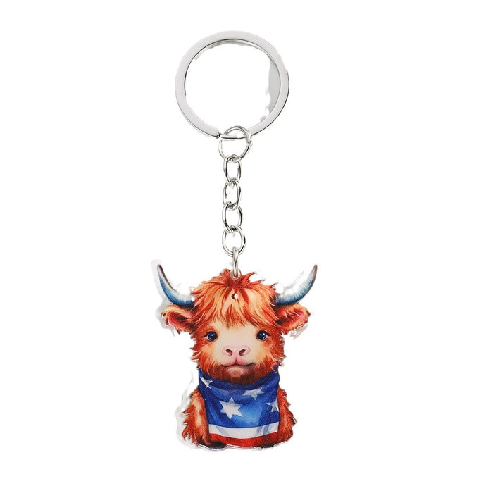 Wholesale 12PCS American Independence Day Acrylic Highland Cow Keychain JDC-KC-HuiWen008