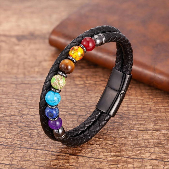 Wholesale 8mm Stone Beaded Mens Leather Natural Stone Bracelet JDC-BT-Yunj001