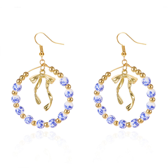 Wholesale Floral Bow Earrings Jewelry Ceramic Pendant Tassel Earrings