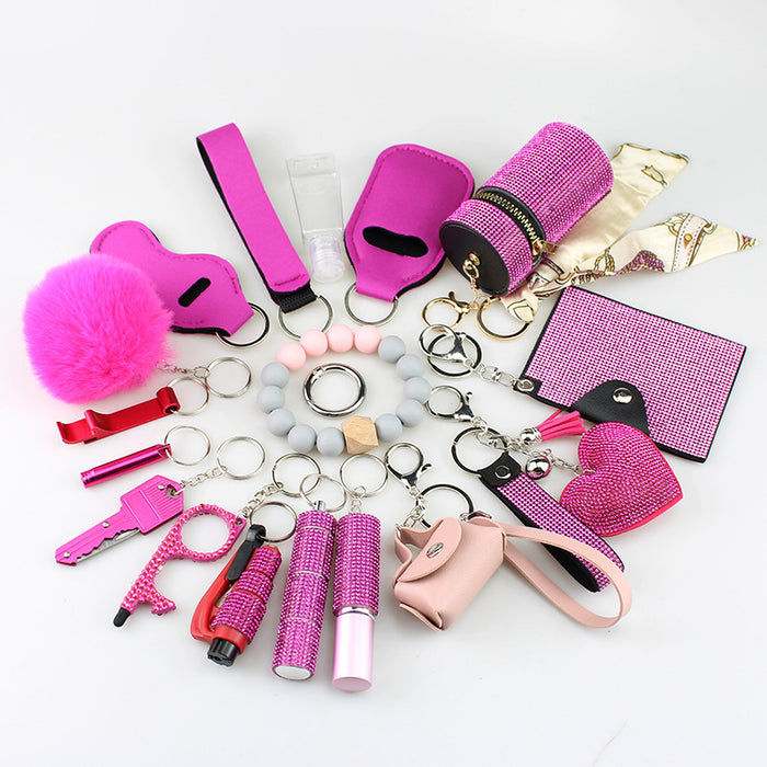 Wholesale Decorative 19 Piece Bag Charm Set In White Adult Keychain Accessory For Resale