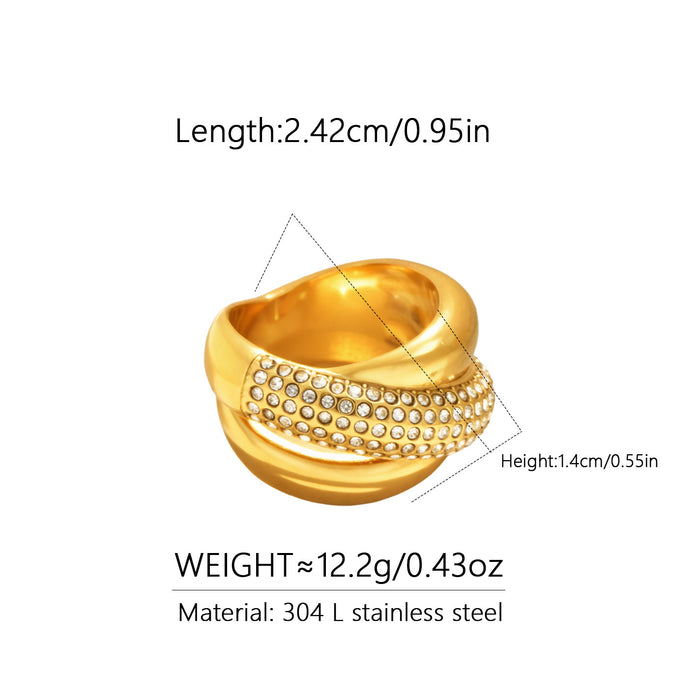 Wholesale  Geometric Cross-Inlaid Zircon Exaggerated Stainless Steel 18K Gold Ring