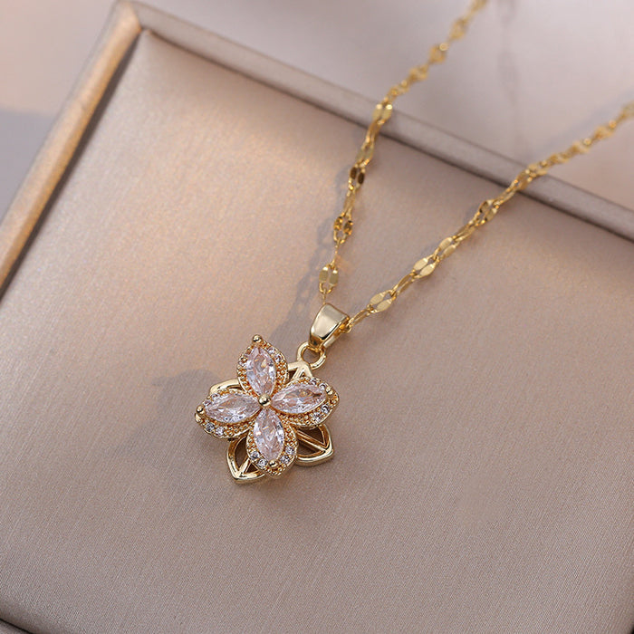 Wholesale New rotating necklace with zircon pendant earrings and ring set, collarbone chain necklace accessory