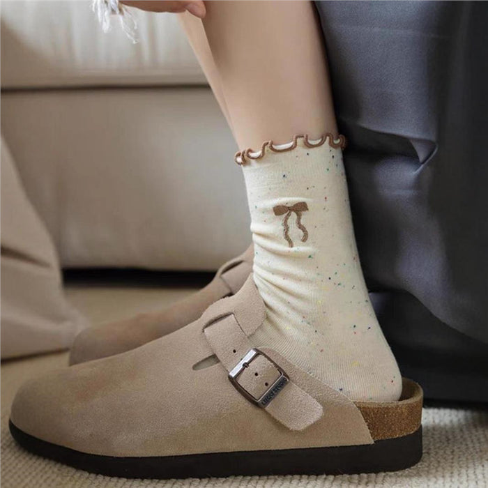 Wholesale Socks Embroidered Bow Middle Socks Fashionable Stacking Socks