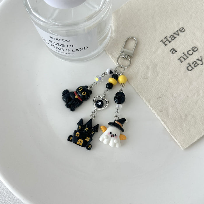Wholesale Trendy  Ghost Beaded Keychain Charm Black Cat Phone Bag Pendant Fashion Accessory