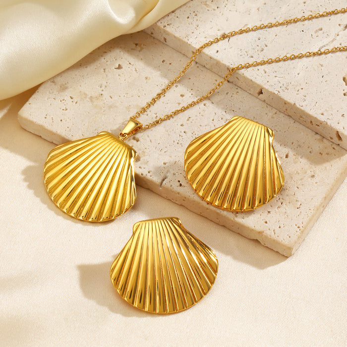 Wholesale Stainless steel Women's Marine Elements Shell Earrings Necklaces suit