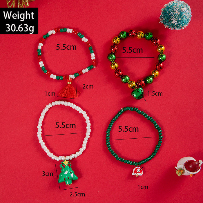 Wholesale Christmas Cute Bells Santa Reindeer Snowman Pendant Red Rope Bracelet Fashion Accessory Gift MOQ≥2
