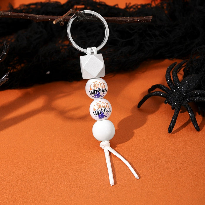 Wholesale Halloween Pumpkin Car Bat Wooden Beaded Keychain JDC-KC-RongRui027