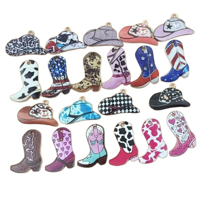 Wholesale 10pcs Alloy Vintage Western Cowboy Printed Boots Keychain Pendant Backpack DIY Jewelry Accessories