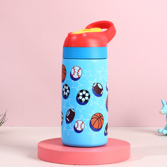 Wholesale Children' s thermos stainless steel water cup graffiti cartoon outdoor straw cup portable sports water bottle