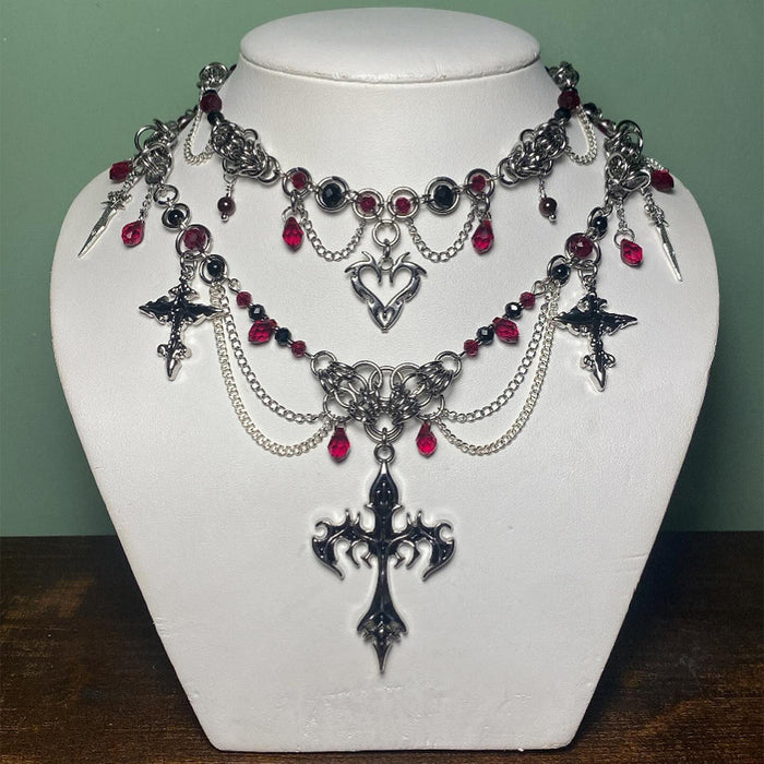 Wholesale Dark Heavy Industry Gothic Cross Necklace Vampire Bat Halloween Necklace