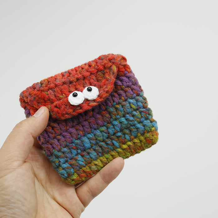 Wholesale Super cute cartoon hand-woven flip coin purse creative wool crocheted bank card storage bag finished product in stock