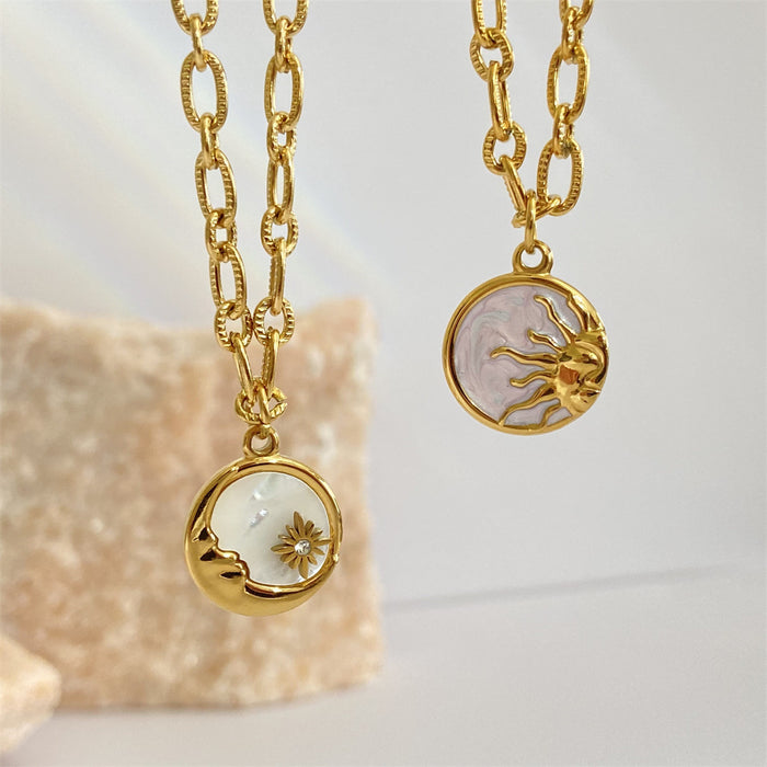 Wholesale Sun Moon Pendant Necklace Titanium Steel With Mother Of Pearl Jewelry