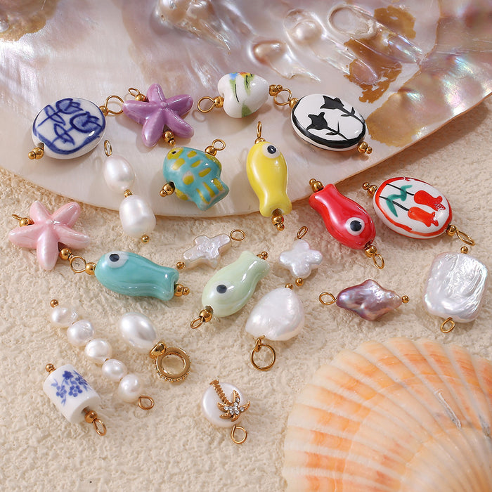 Wholesale Pendant Marine Series Small Fish Starfish Pearl Stainless Steel