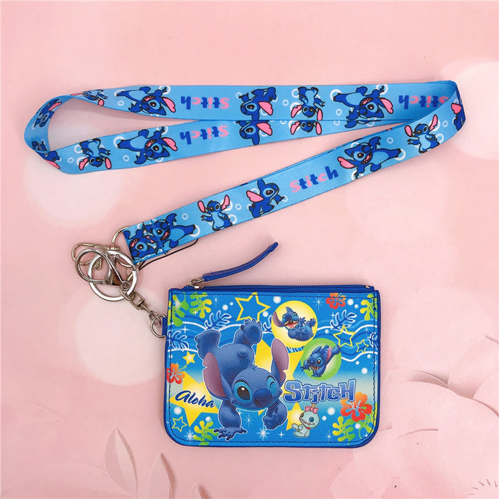 Wholesale PU Cartoon Printing with Key Chain Lanyard Card Holder Coin Purse JDC-WT-YaLL017