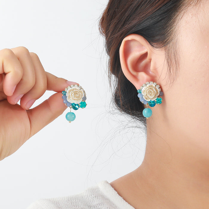 Wholesale Handwoven purple floral earrings