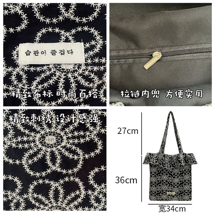 Wholesale Embroidered flower bag with simple and niche design, versatile and fashionable, large capacity crossbody bag