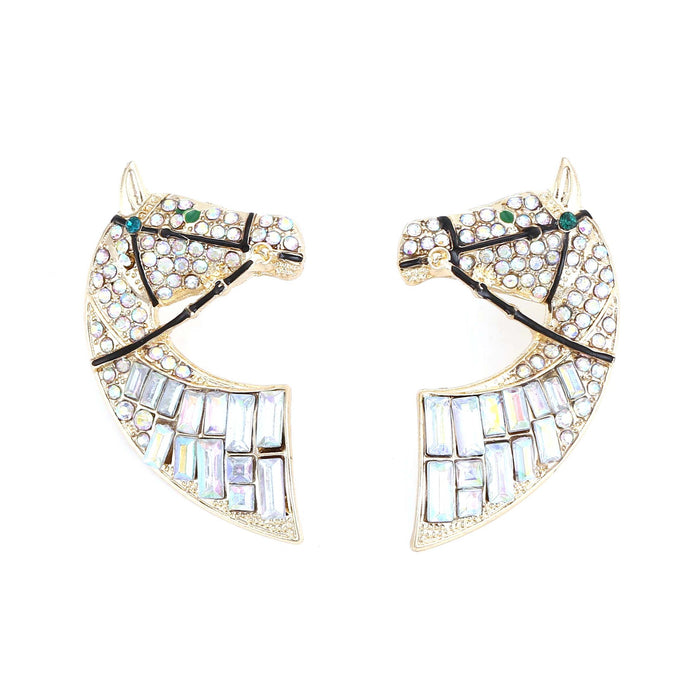 Wholesale horse head rhinestone stud earrings creative alloy exaggerated temperament earrings