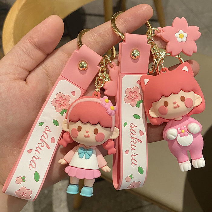 Wholesale Sakura Girl Silicone Keychain JDC-KC-RunX014