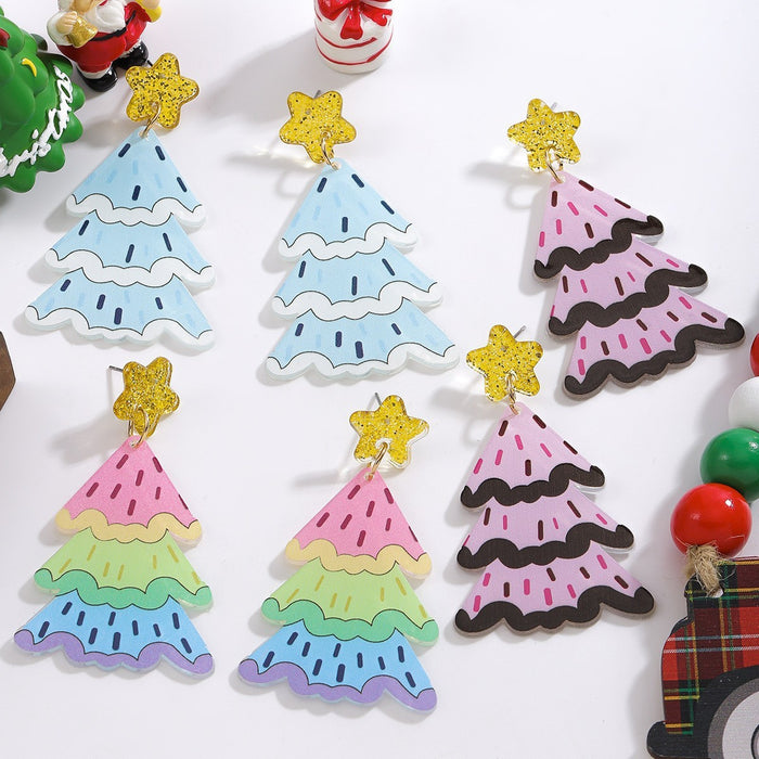Wholesale  Christmas Tree Holiday Earrings Christmas Star Acrylic Sheet Earrings