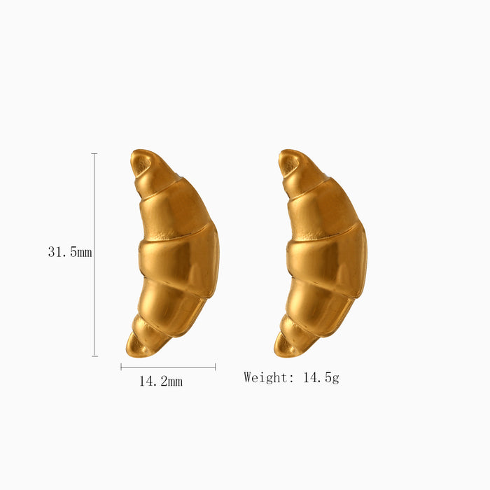 Wholesale High end stainless steel sheep horn bag earrings with personalized and trendy titanium steel spiral pattern earrings