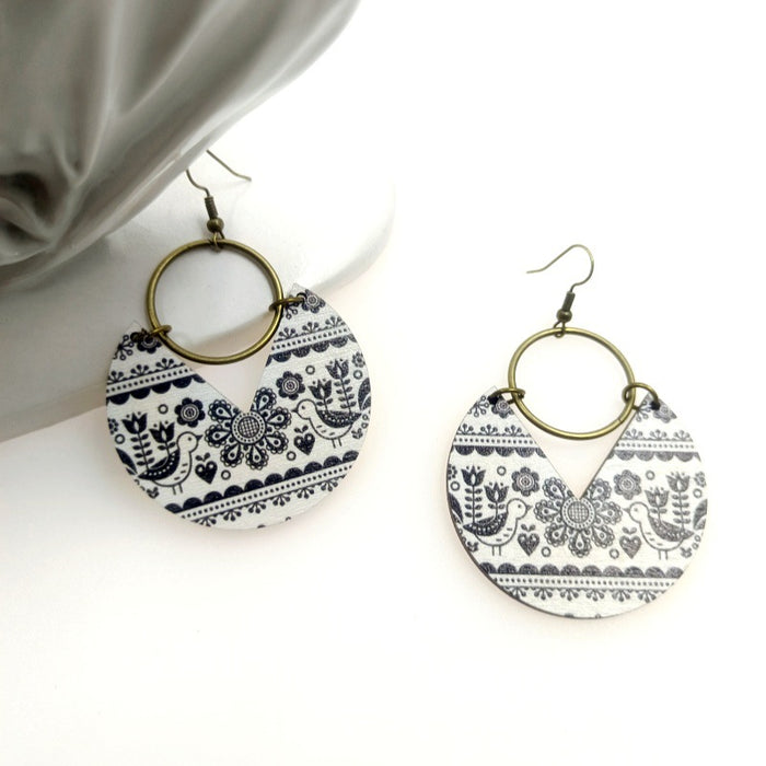 Wholesale Wood Printed Bohemian Stripe Stitching Earrings JDC-ES-Yinxue004