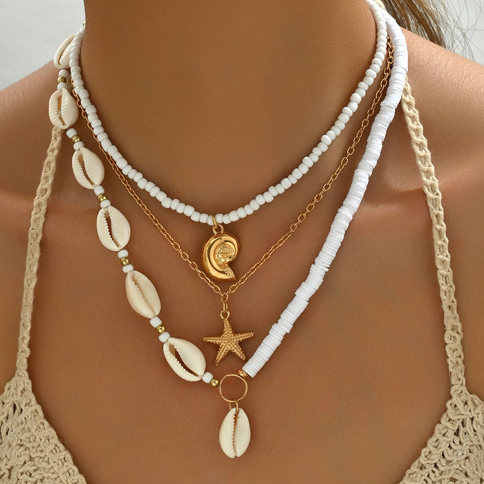 Wholesale Zinc Alloy Layered Necklace with nut Tree Starfish Flower Pendant