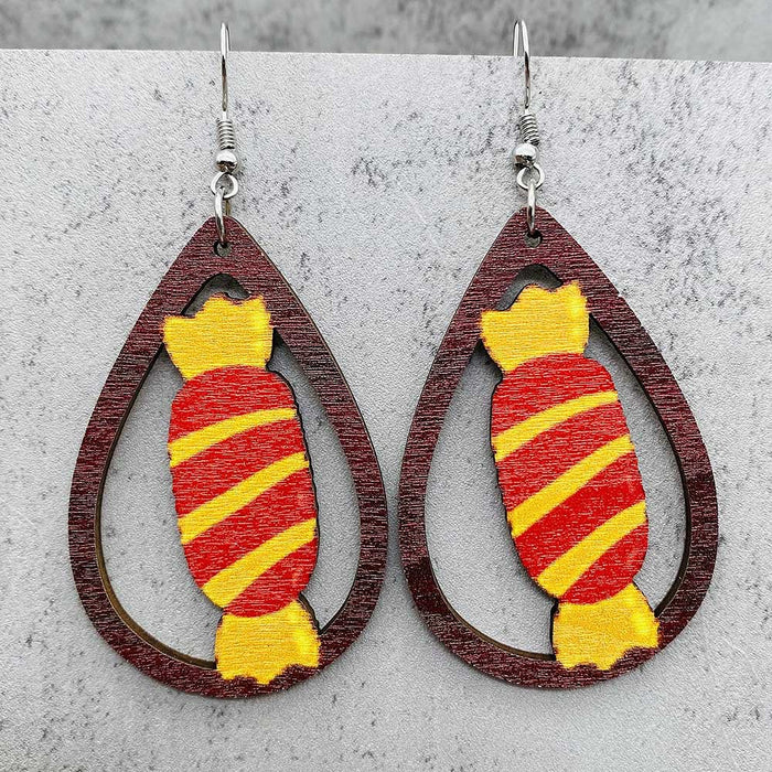 Wholesale   earrings horror ghost witch medicine jar printed wooden earrings holiday jewelry